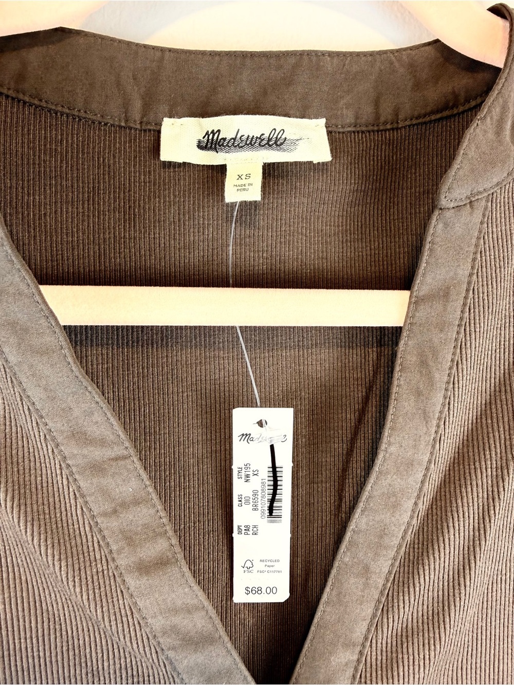 Madewell Brown Puff Sleeve Henley Knit Top XS NWT Modal Blend - Picture 5 of 7